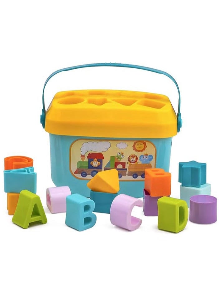 MRUD Plastic sorter cubes for children, boys and girls, 16 ABCD cubes with a toy basket, from 6 months to 2 years of age, for boys, multi-colored - Image 2